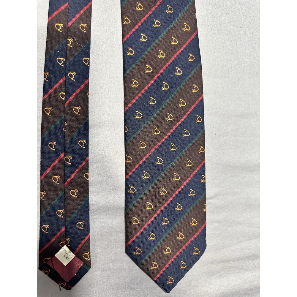 VTG‎ Church's Brown/Blue/Red Striped Horn Pattern Wool/Silk Necktie